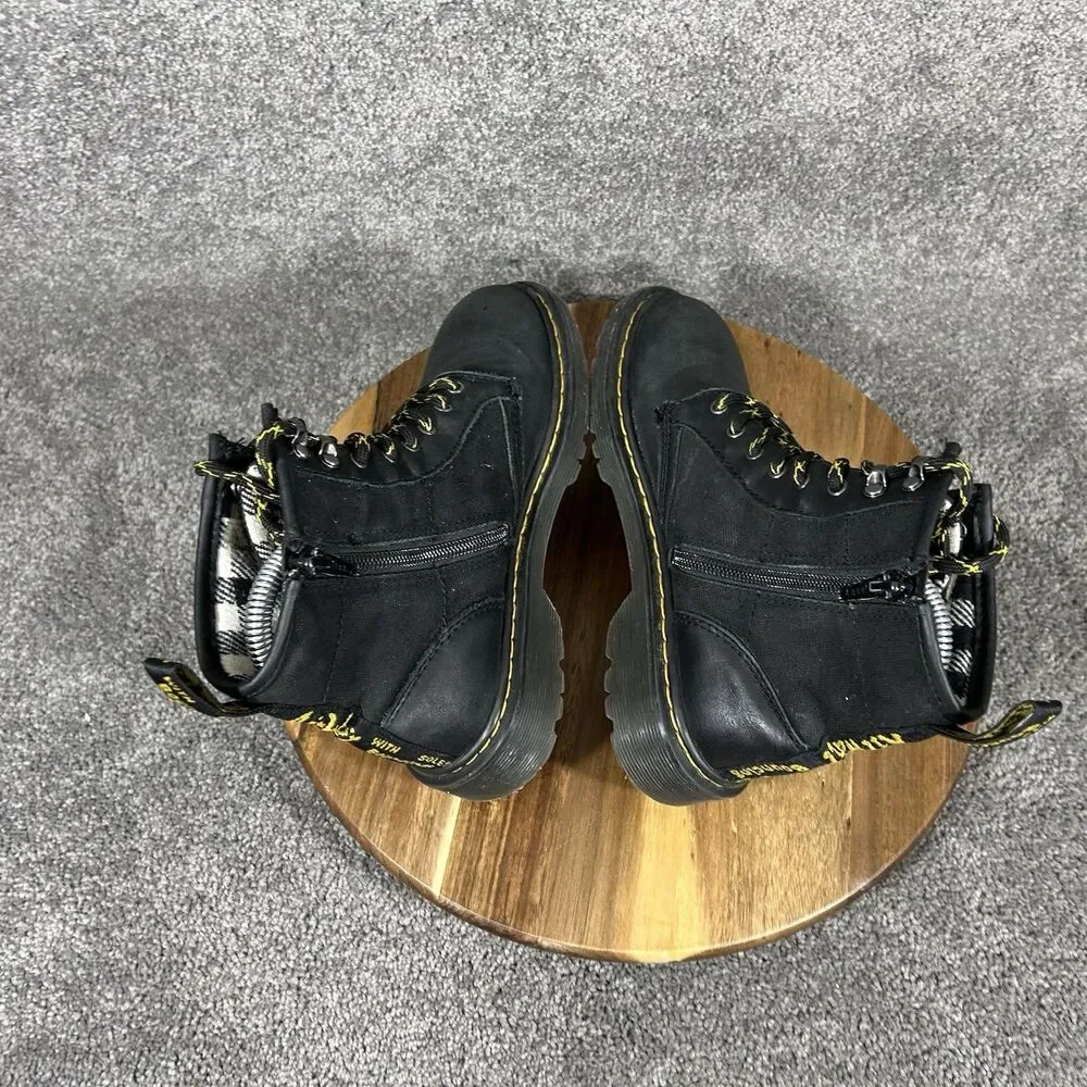 Dr Martens 1460 Panel J Youth Size 3 Black Leather Zip Lace Up Combat Boots Used